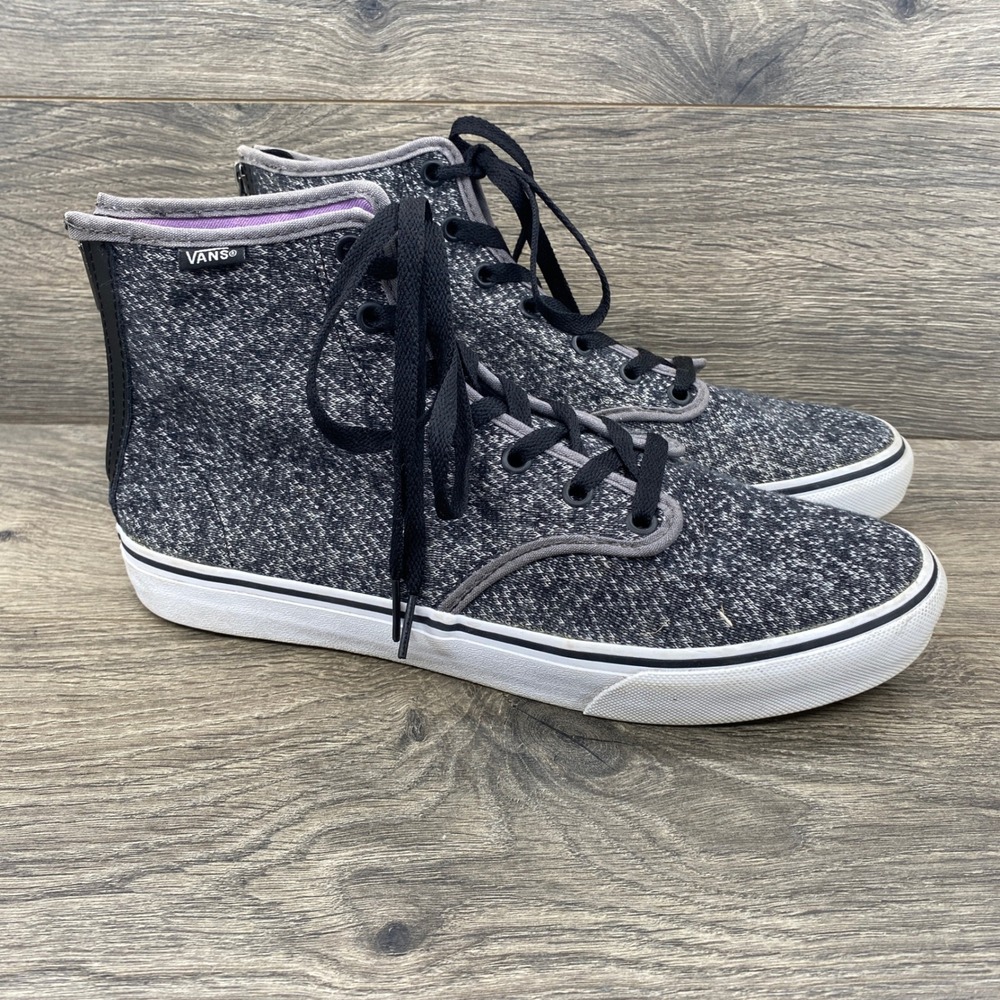 Vans High Top Sneakers Womens Size 10 Black White Heathered Knit Back Zip